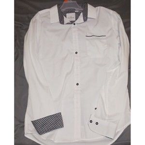 Craft Flow  Button Up Shirt Medium Contrast Floral Cuffs And Pocket White Mens